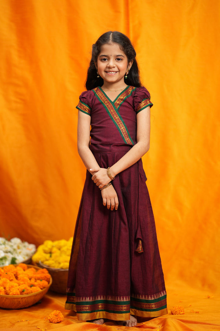 Aarvi Maroon Handwoven Kids Mini | Made To Order | SHOBITAM