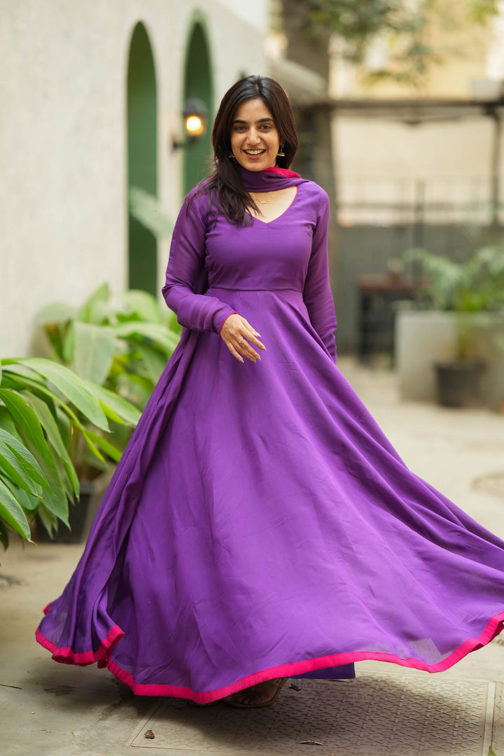 Raha Violet Anarkali Dress (Set of 2)| Made to Order | SHOBITAM