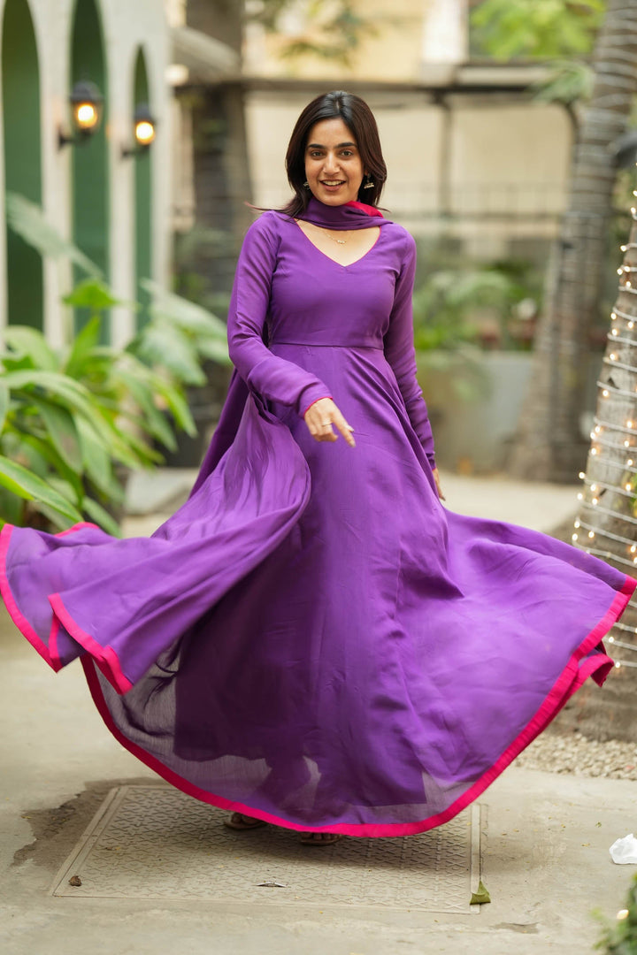 Raha Violet Anarkali Dress (Set of 2)| Made to Order | SHOBITAM