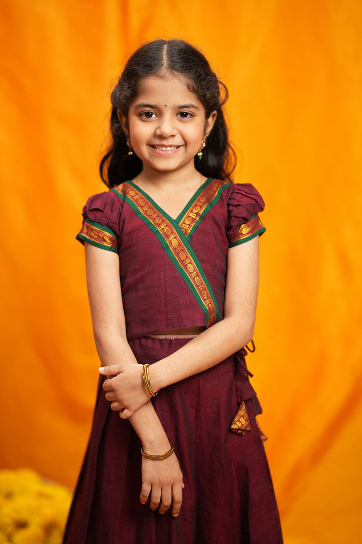 Aarvi Maroon Handwoven Kids Mini | Made To Order | SHOBITAM