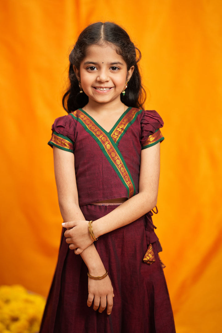 Aarvi Maroon Handwoven Kids Mini | Made To Order | SHOBITAM