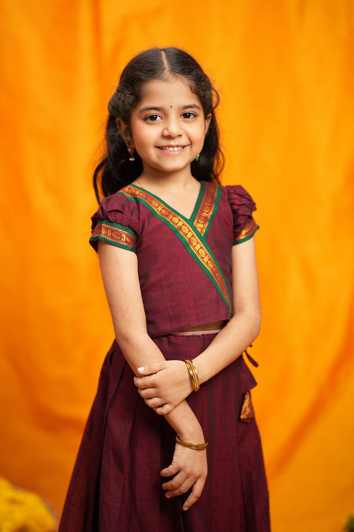 Aarvi Maroon Handwoven Kids Mini | Made To Order | SHOBITAM