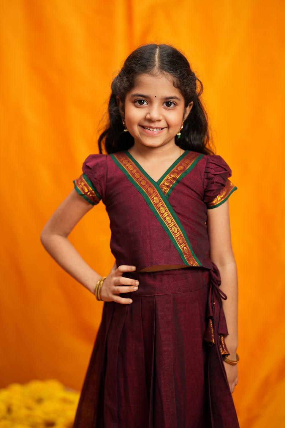 Aarvi Maroon Handwoven Kids Mini | Made To Order | SHOBITAM
