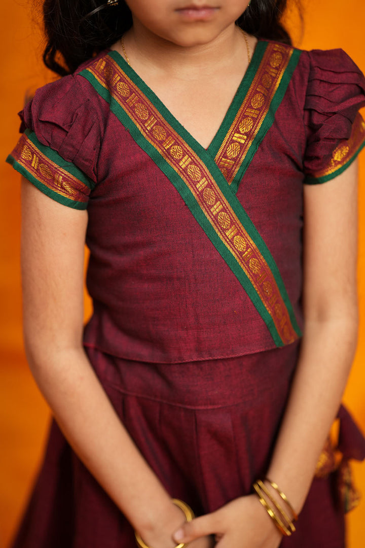Aarvi Maroon Handwoven Kids Mini | Made To Order | SHOBITAM