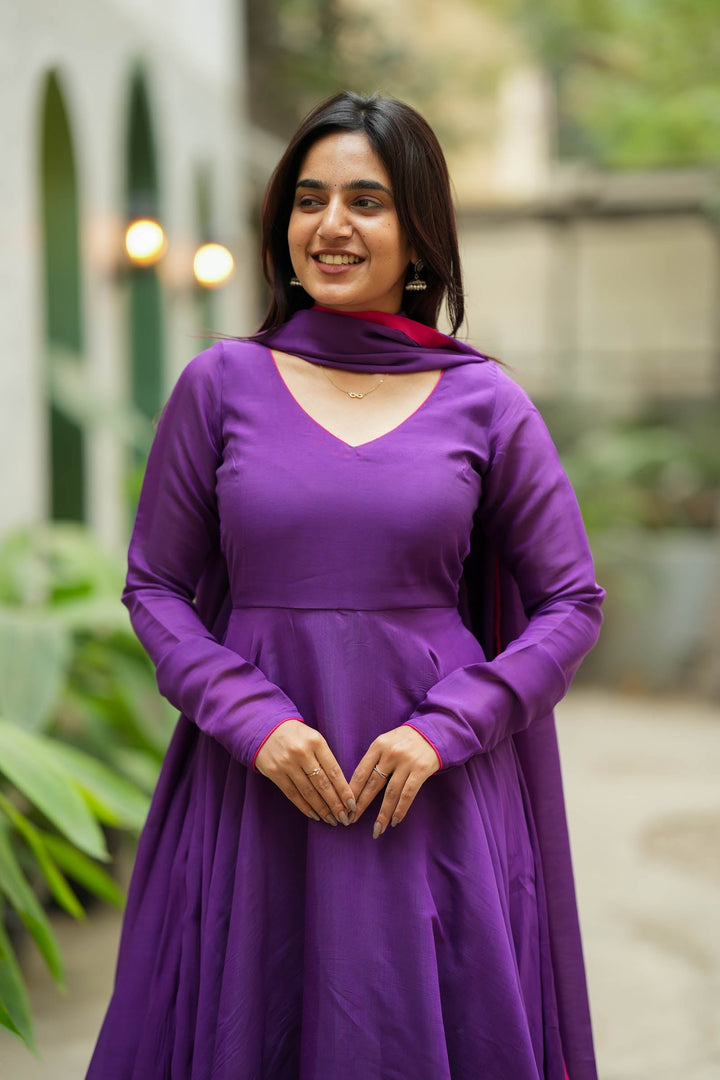 Raha Violet Anarkali Dress (Set of 2)| Made to Order | SHOBITAM
