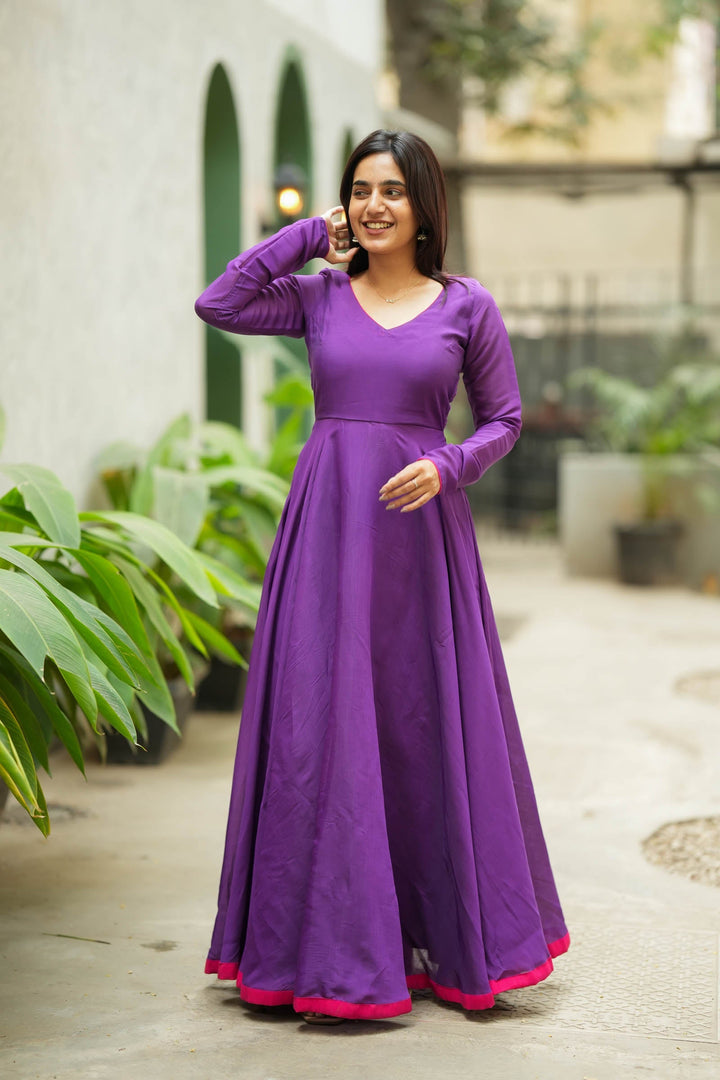 Raha Violet Anarkali Dress (Set of 2)| Made to Order | SHOBITAM