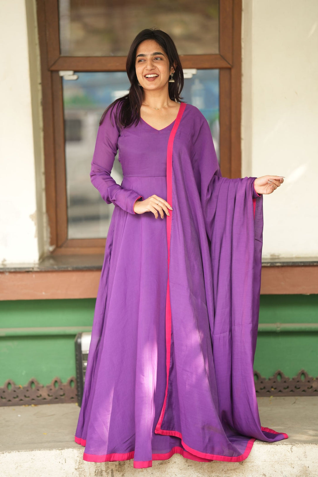 Raha Violet Anarkali Dress (Set of 2)| Made to Order | SHOBITAM