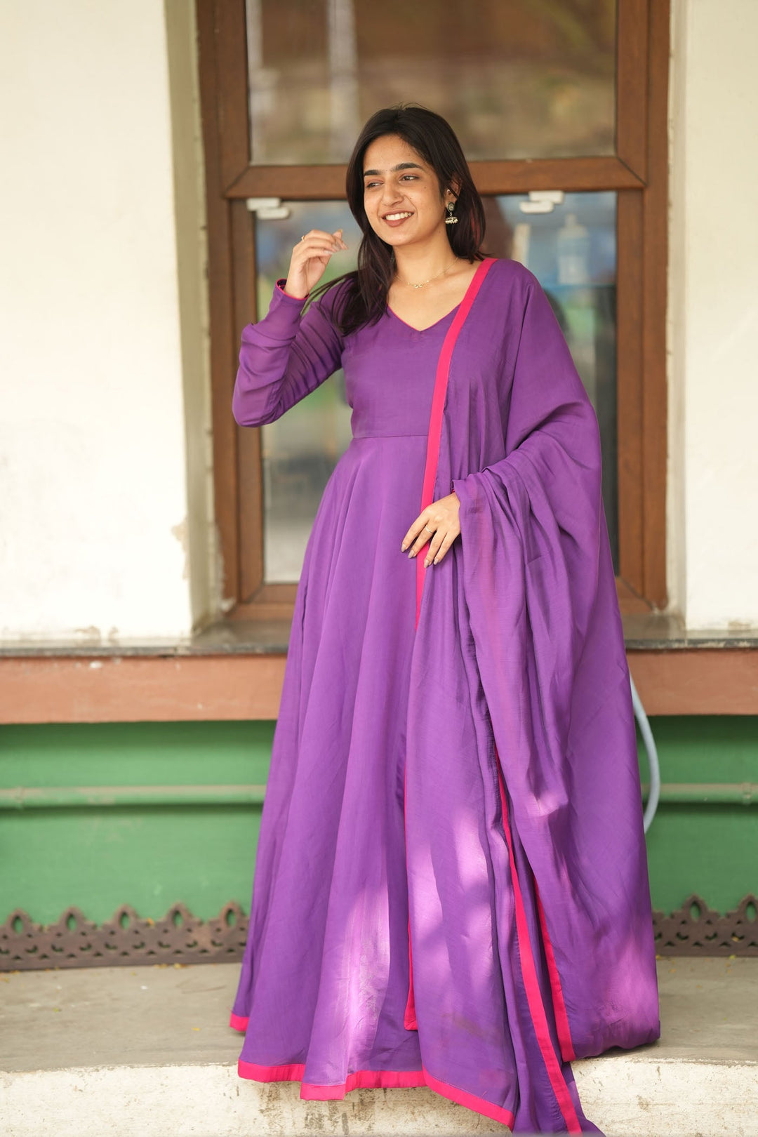 Raha Violet Anarkali Dress (Set of 2)| Made to Order | SHOBITAM