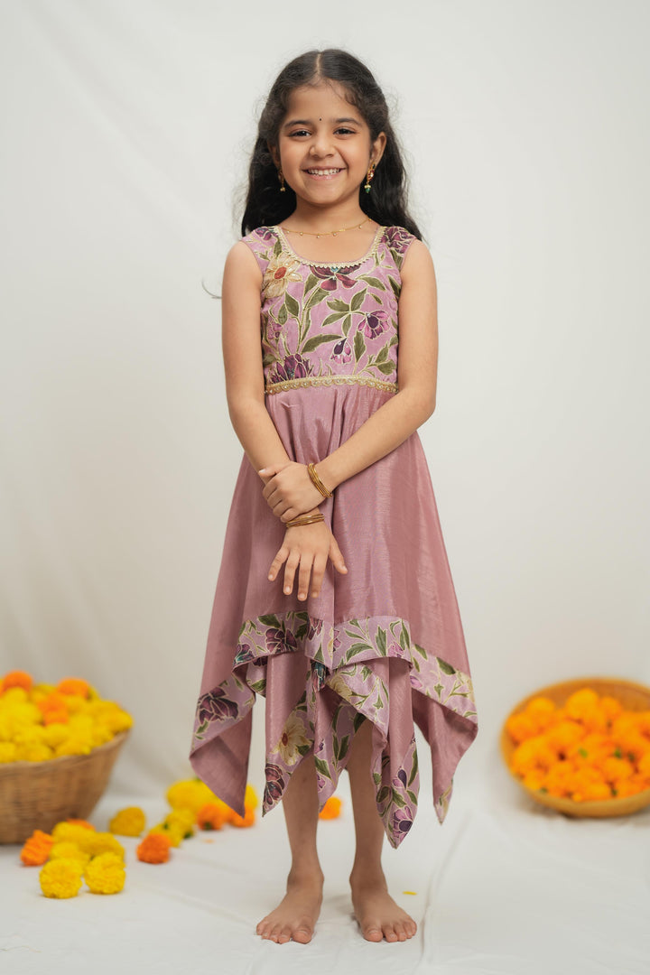Chandrika Pink Layered Floral Party Dress Mini