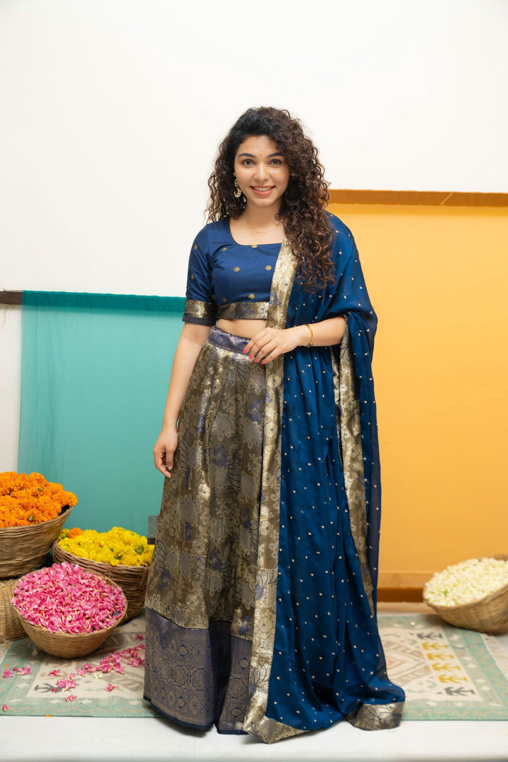 Ishwarya Navy Crop top & Skirt| Made To Order