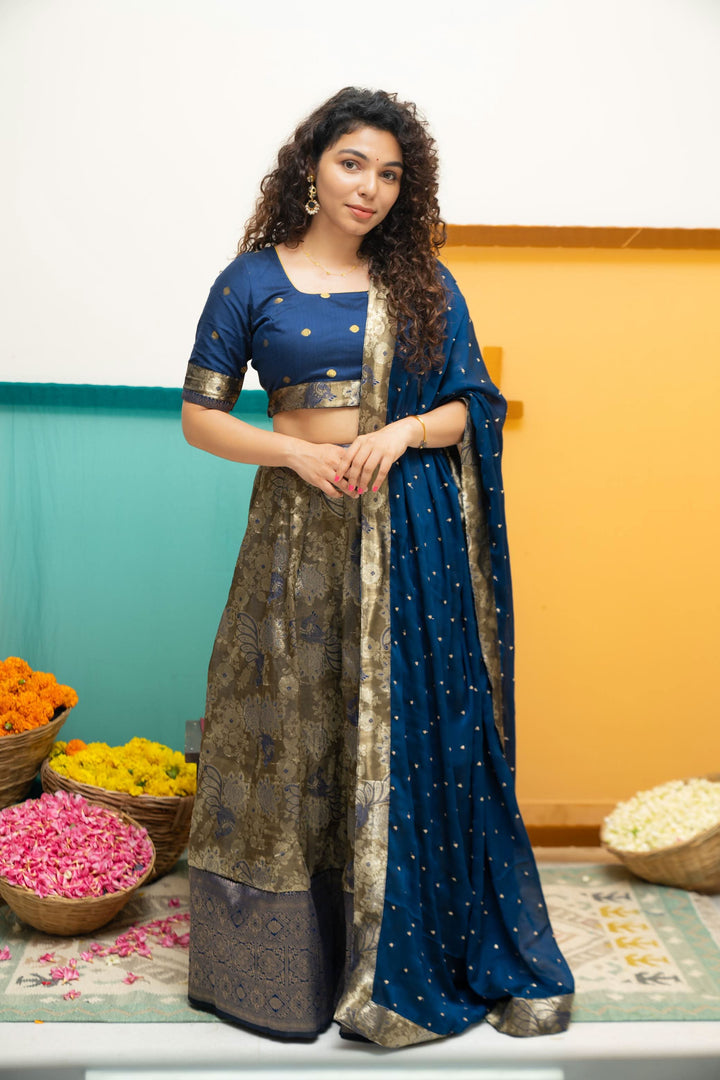Ishwarya Navy Crop top & Skirt| Made To Order