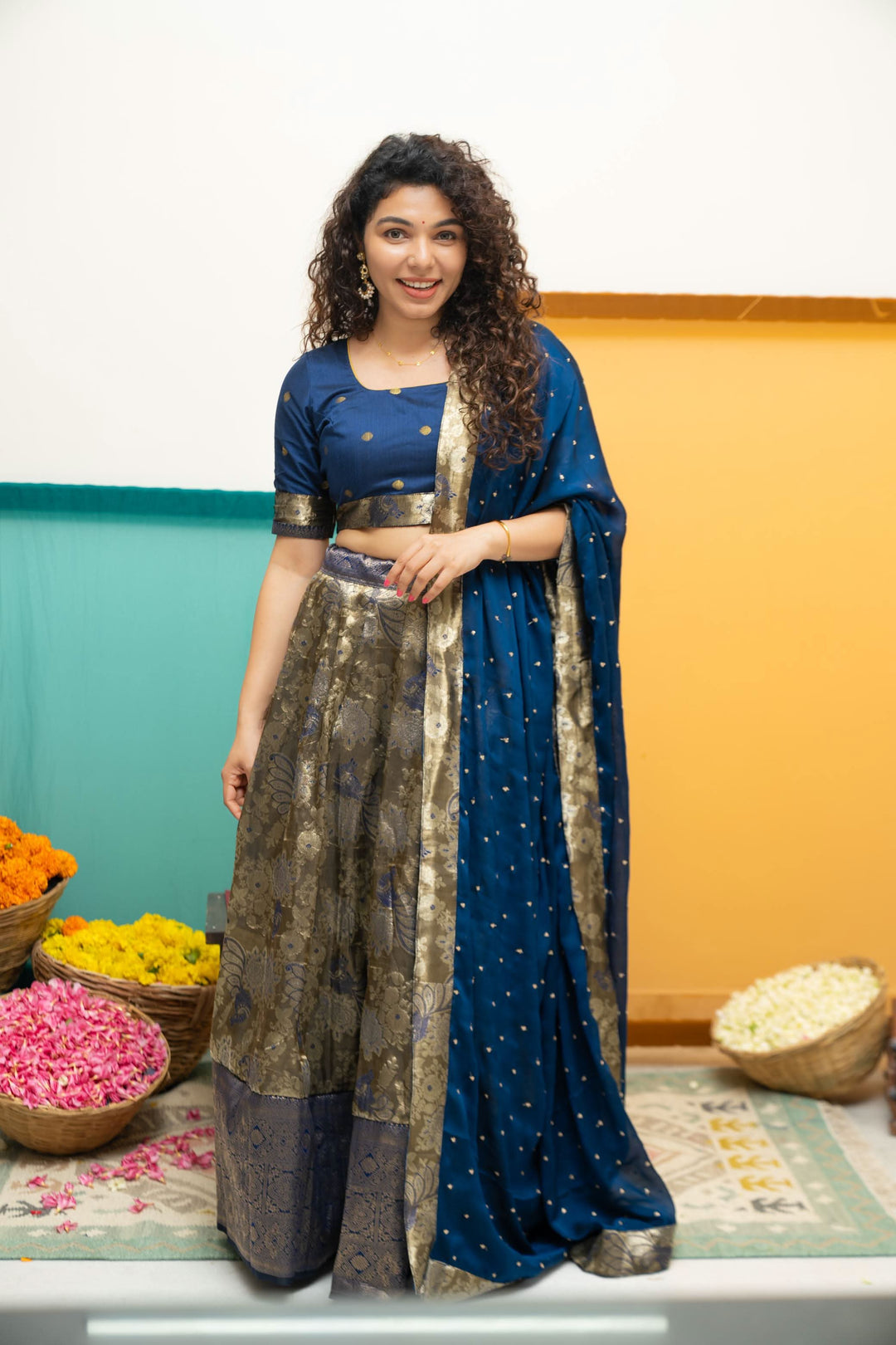 Ishwarya Navy Crop top & Skirt| Made To Order