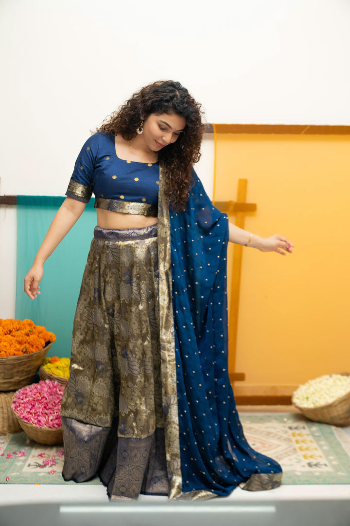 Ishwarya Navy Crop top & Skirt| Made To Order
