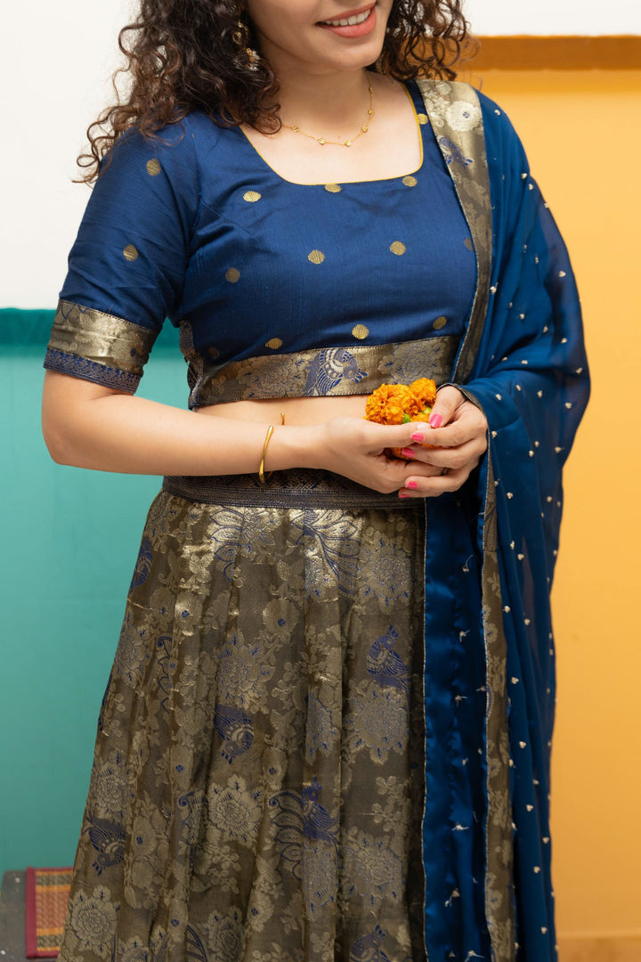 Ishwarya Navy Crop top & Skirt| Made To Order