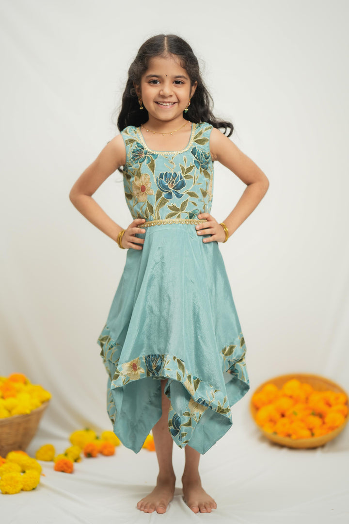Chandrika Blue Layered Floral Party Dress Mini