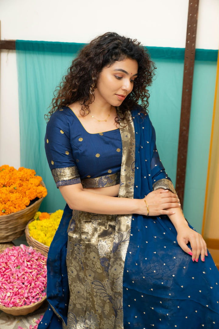 Ishwarya Navy Crop top & Skirt| Made To Order