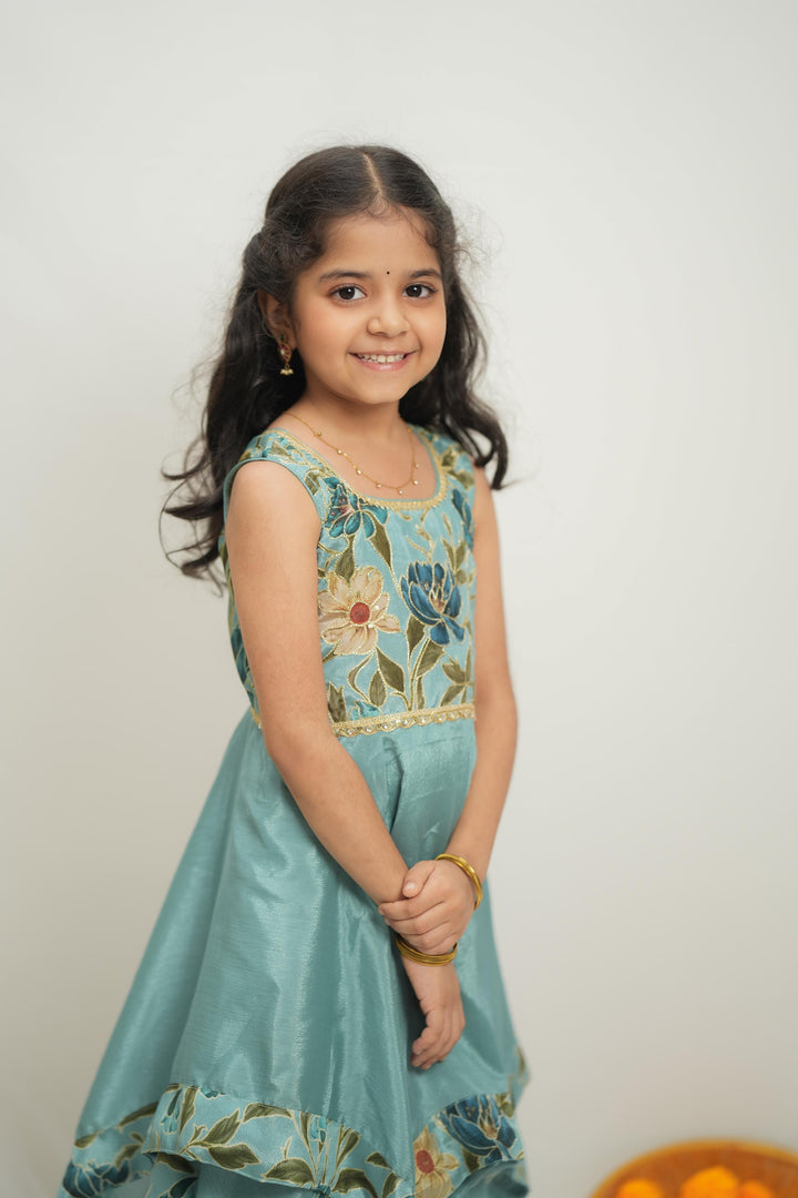 Chandrika Blue Layered Floral Party Dress Mini