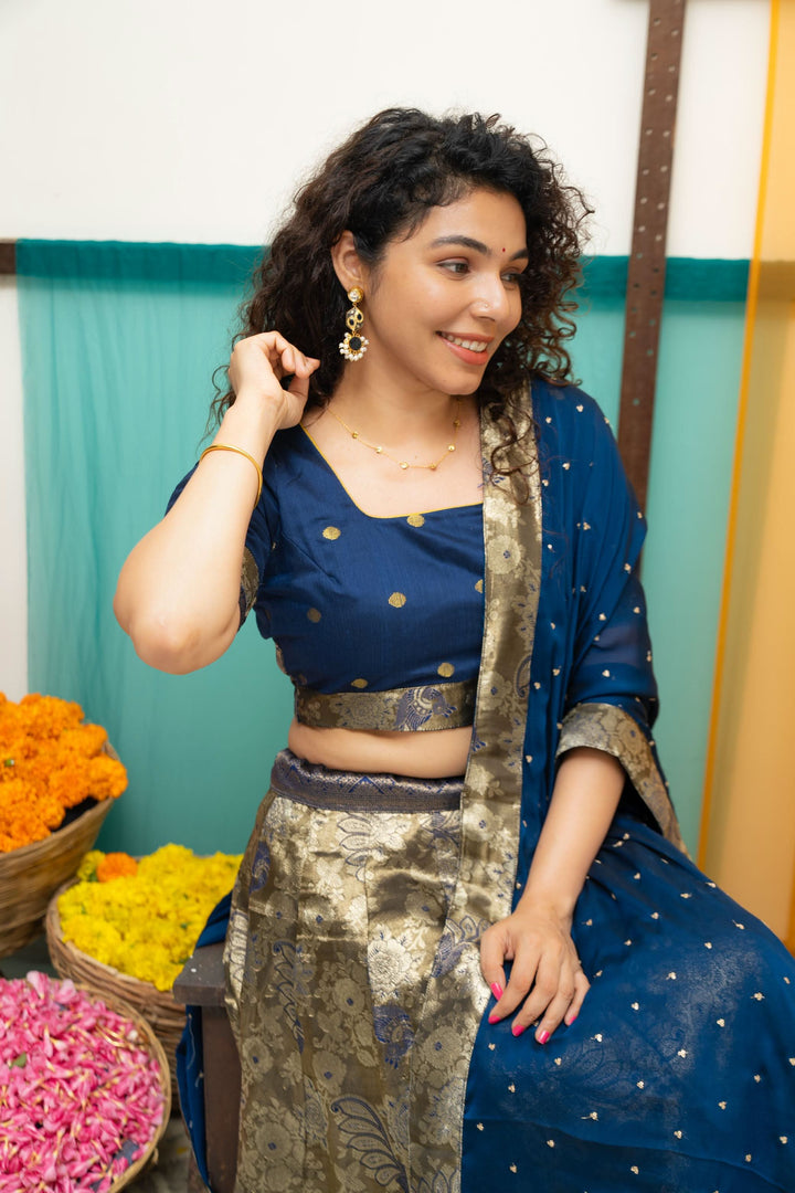 Ishwarya Navy Crop top & Skirt| Made To Order