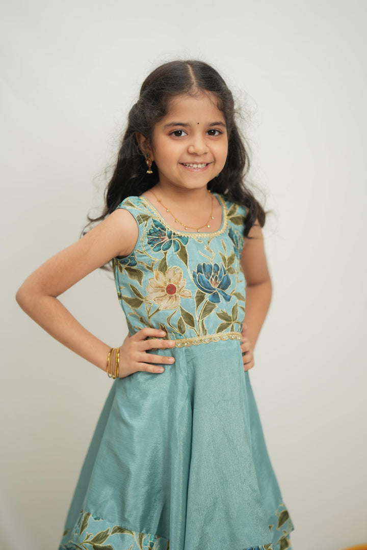 Chandrika Blue Layered Floral Party Dress Mini