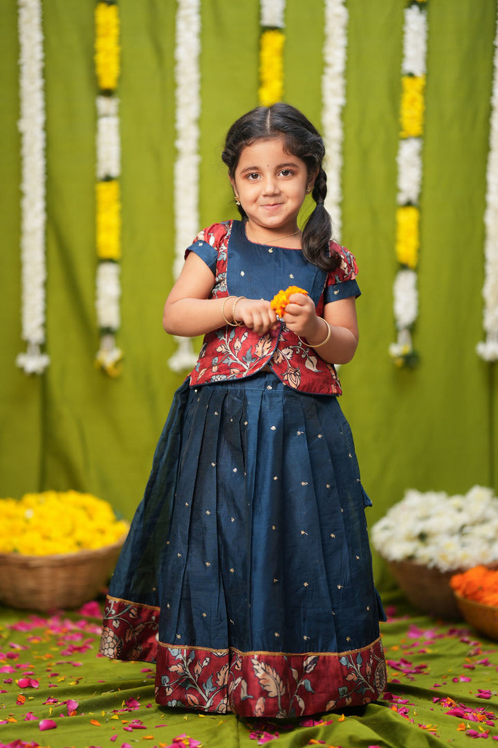 Darshini Teal Peplum Top & Skirt Mini | Made to Order | SHOBITAM