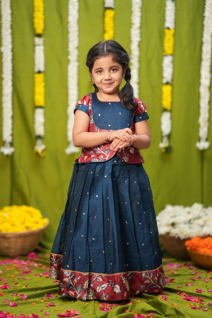 Darshini Teal Peplum Top & Skirt Mini | Made to Order | SHOBITAM