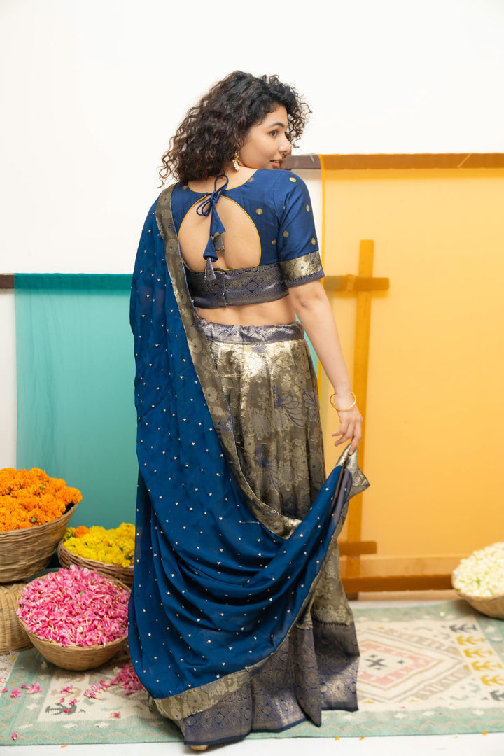 Ishwarya Navy Crop top & Skirt| Made To Order