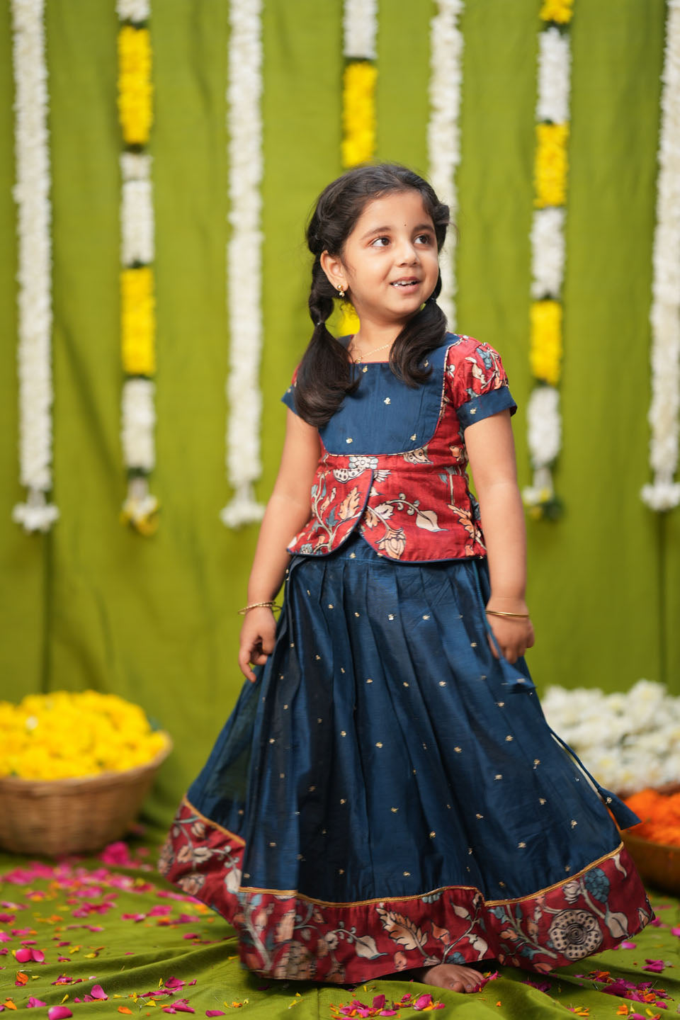 Darshini Teal Peplum Top & Skirt Mini | Made to Order | SHOBITAM
