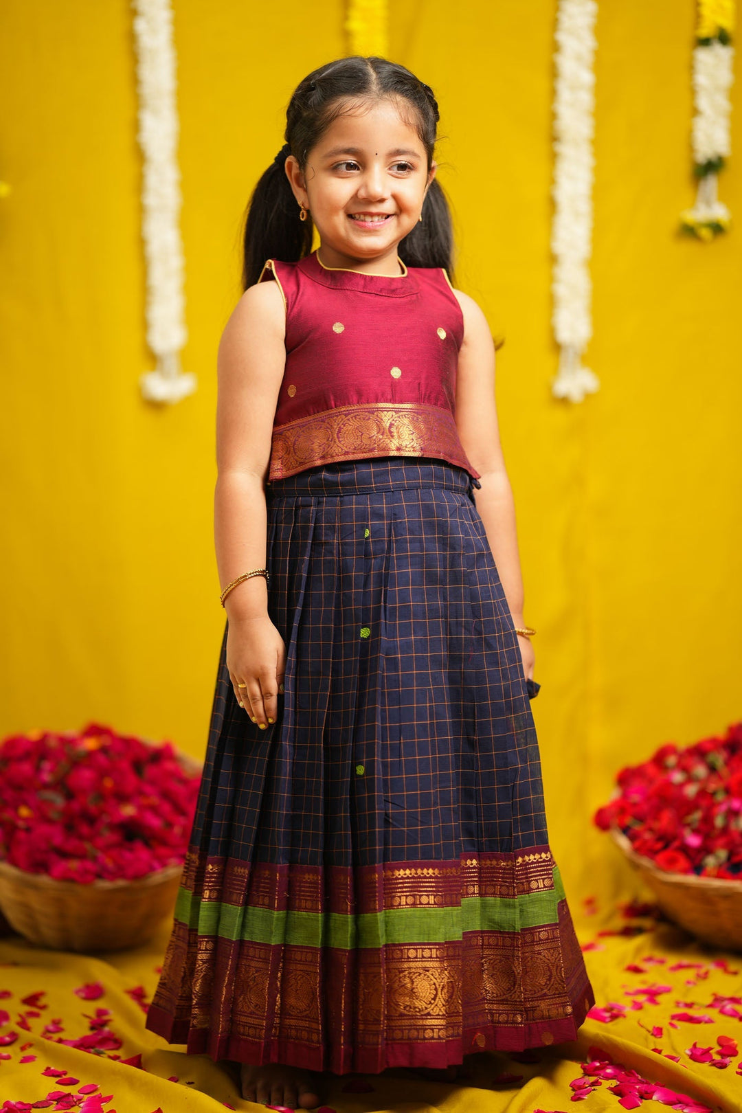 Sana Navy Blue with Maroon Lehenga Mini | SHOBITAM