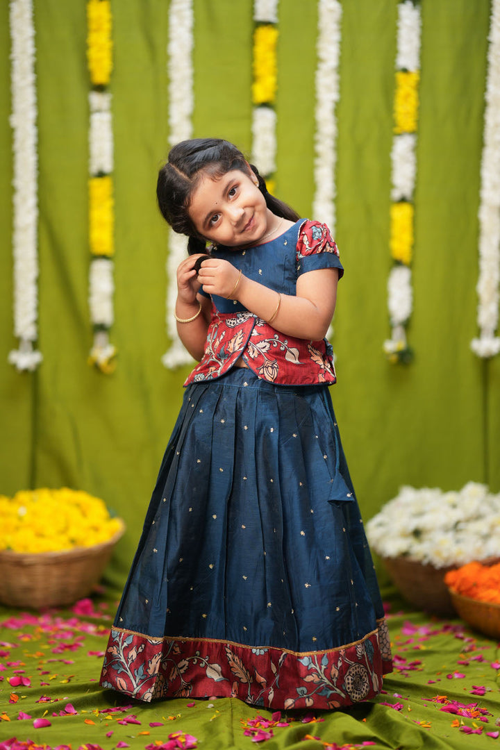 Darshini Teal Peplum Top & Skirt Mini | Made to Order | SHOBITAM