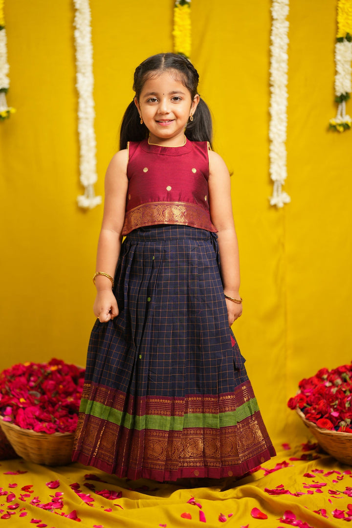 Sana Navy Blue with Maroon Lehenga Mini | SHOBITAM