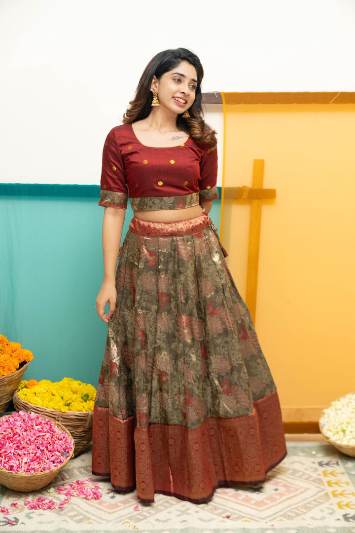 Ishwarya Maroon Crop top & Skirt| Made To Order