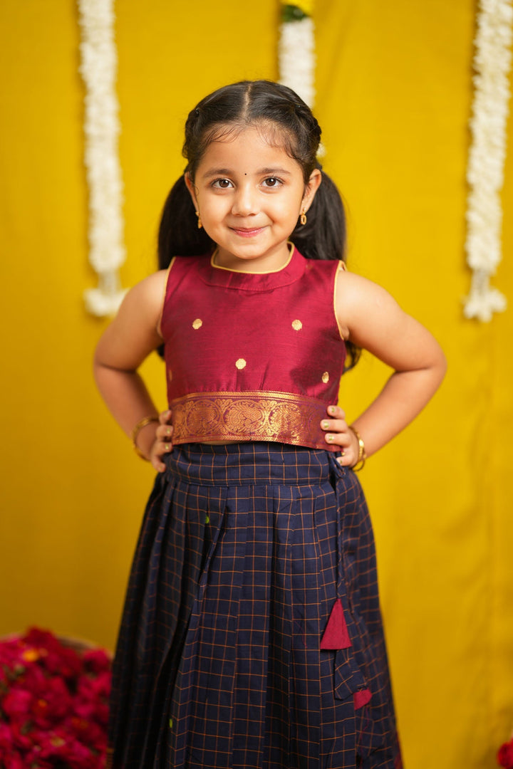 Sana Navy Blue with Maroon Lehenga Mini | SHOBITAM
