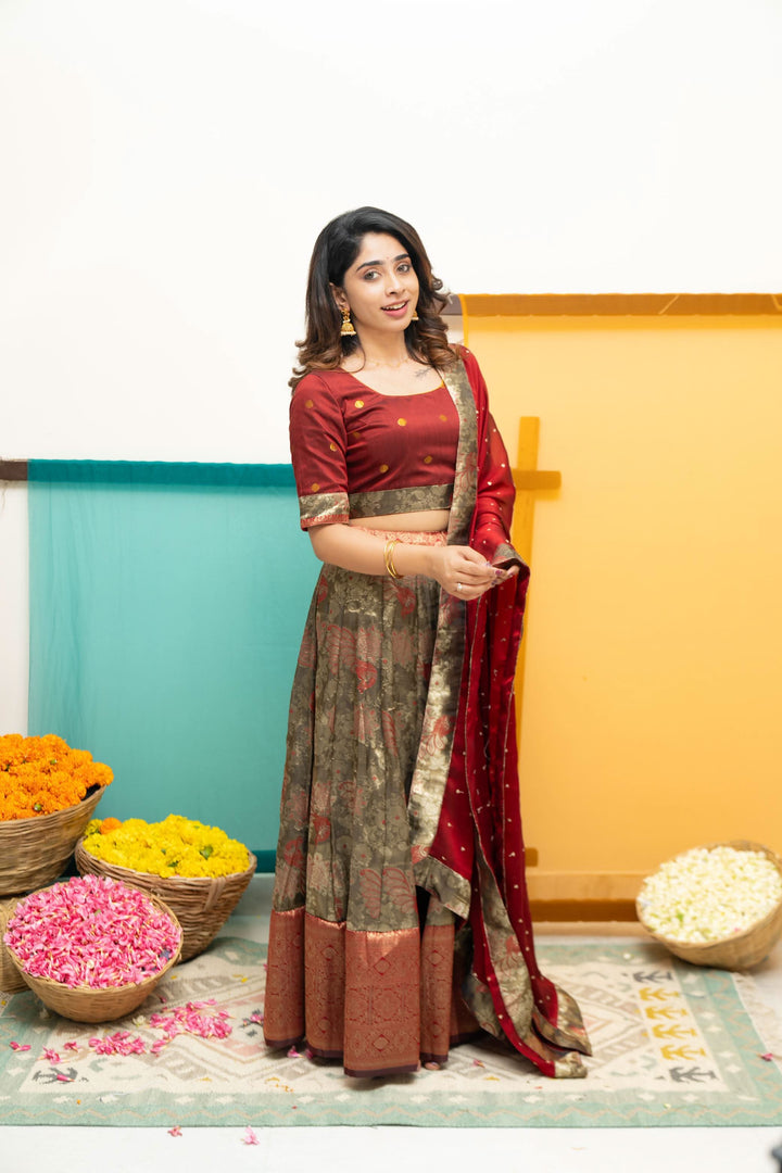 Ishwarya Maroon Crop top & Skirt| Made To Order