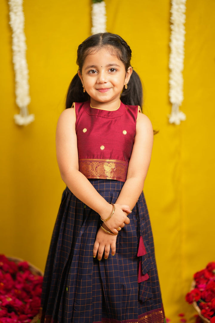 Sana Navy Blue with Maroon Lehenga Mini | SHOBITAM