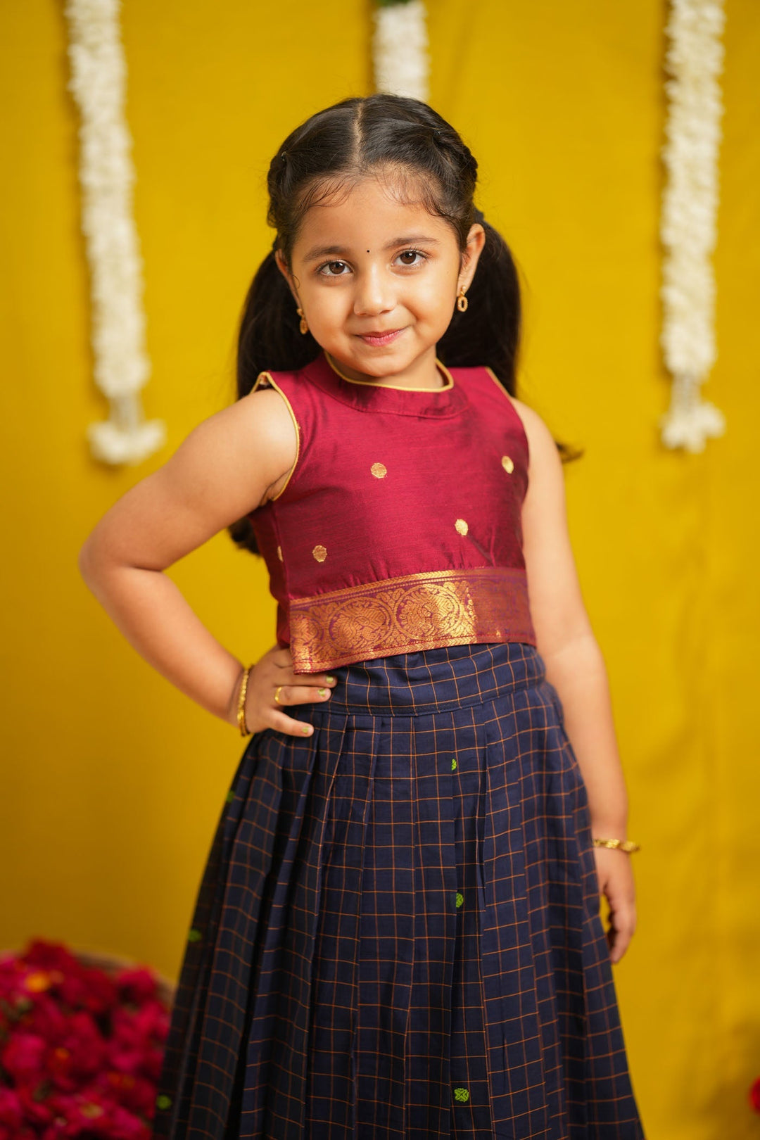 Sana Navy Blue with Maroon Lehenga Mini | SHOBITAM