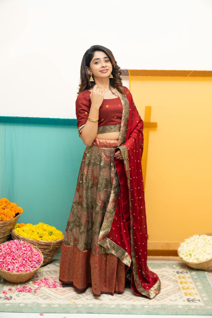 Ishwarya Maroon Crop top & Skirt| Made To Order