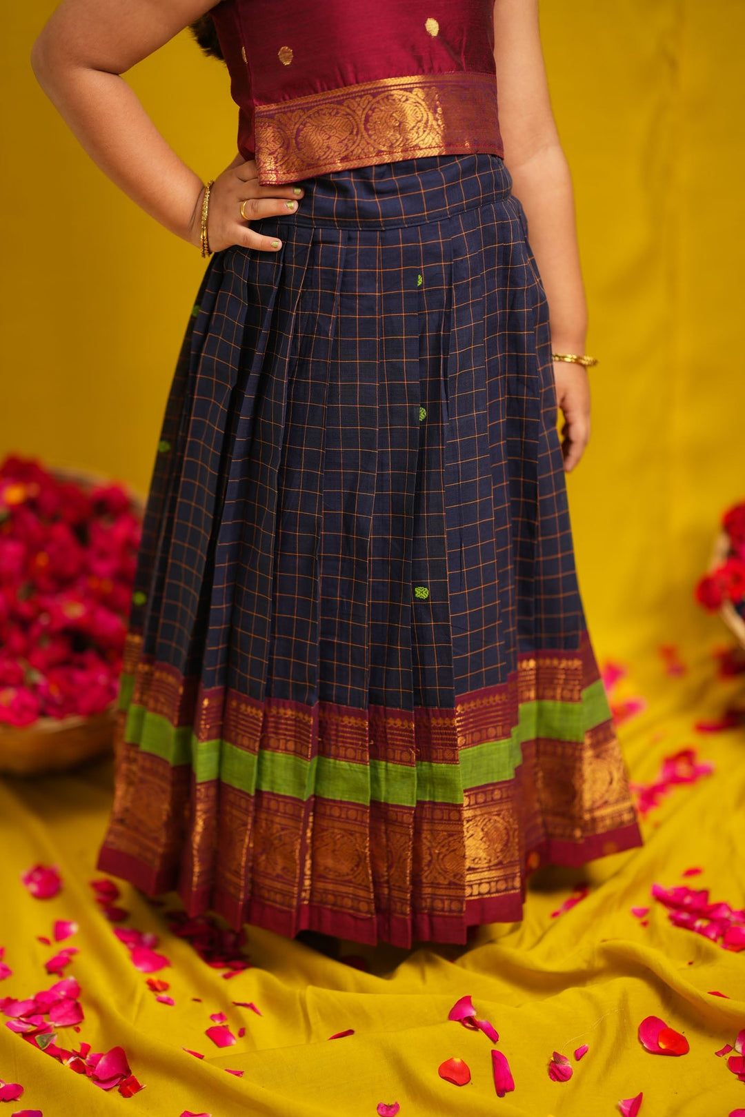 Sana Navy Blue with Maroon Lehenga Mini | SHOBITAM