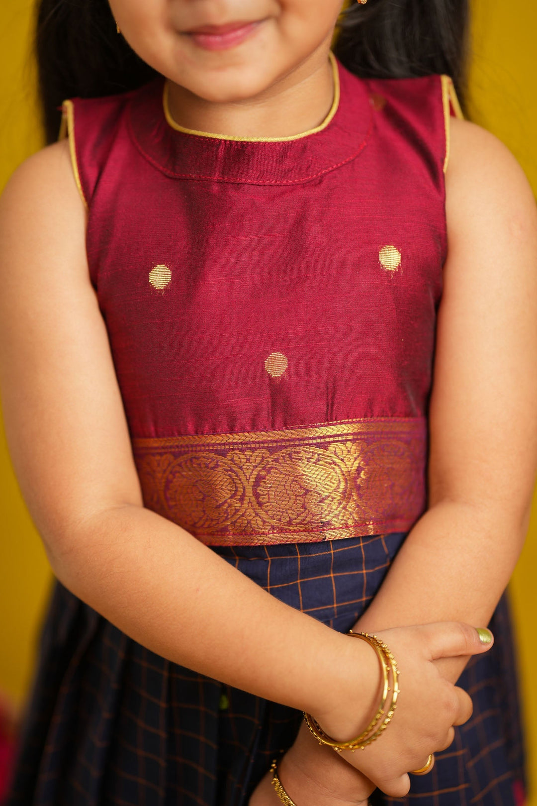 Sana Navy Blue with Maroon Lehenga Mini | SHOBITAM