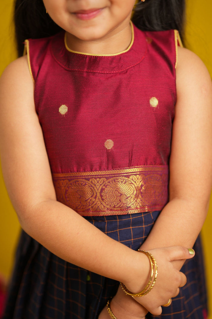 Sana Navy Blue with Maroon Lehenga Mini | SHOBITAM