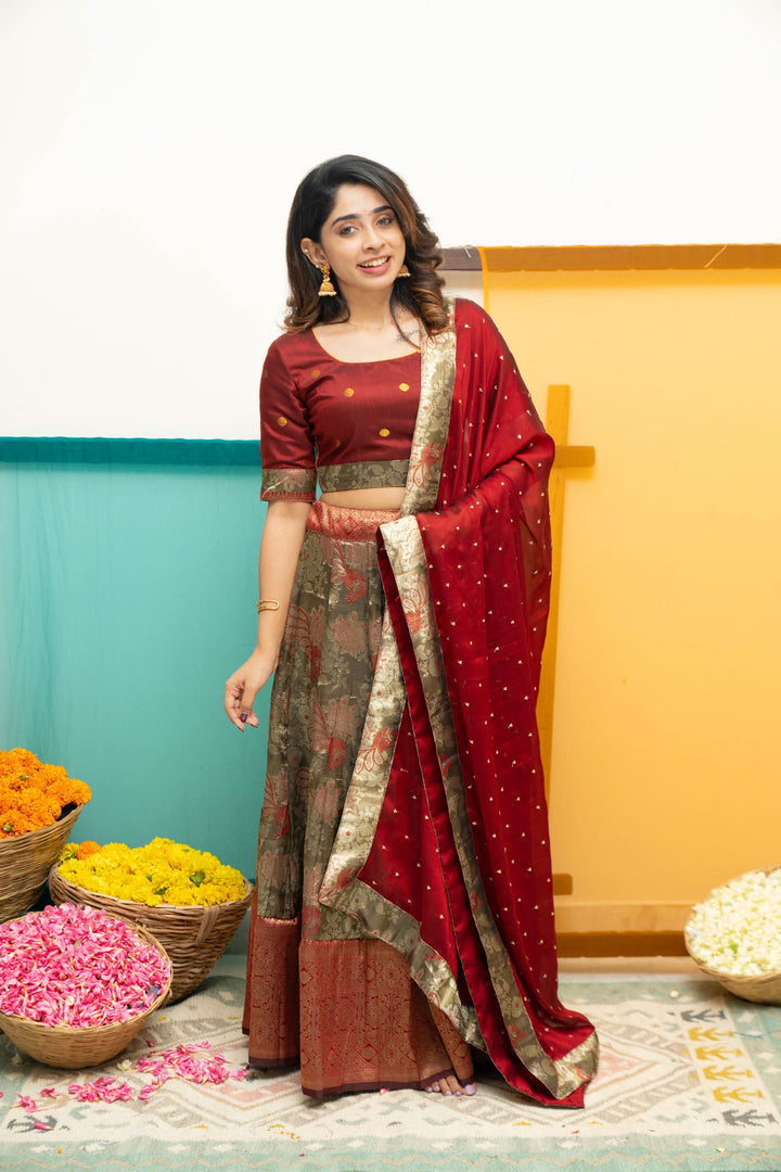 Ishwarya Maroon Crop top & Skirt| Made To Order