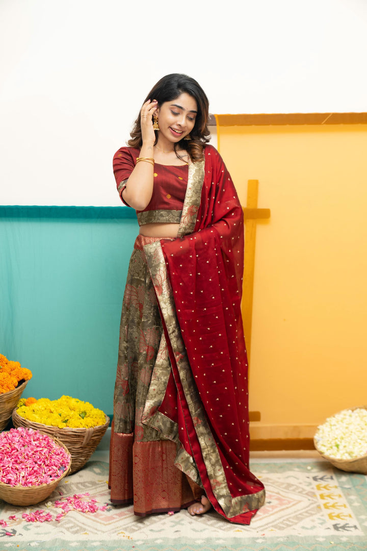 Ishwarya Maroon Crop top & Skirt| Made To Order