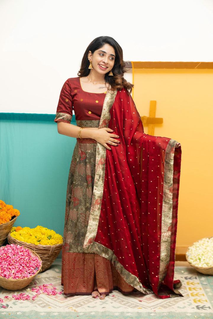 Ishwarya Maroon Crop top & Skirt| Made To Order