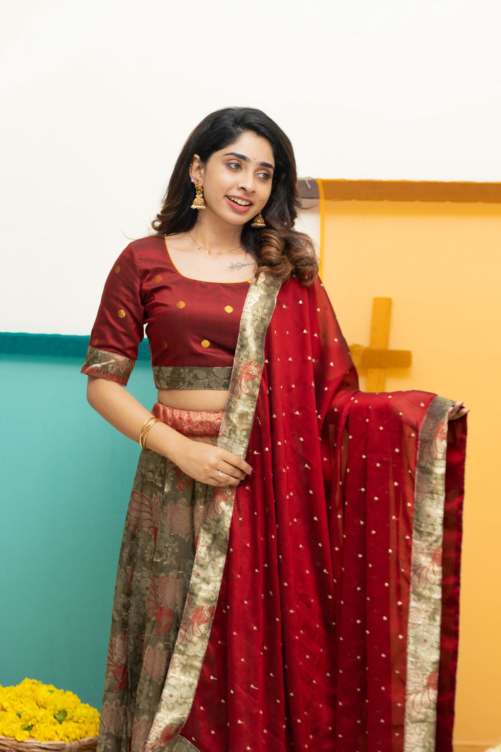 Ishwarya Maroon Crop top & Skirt| Made To Order