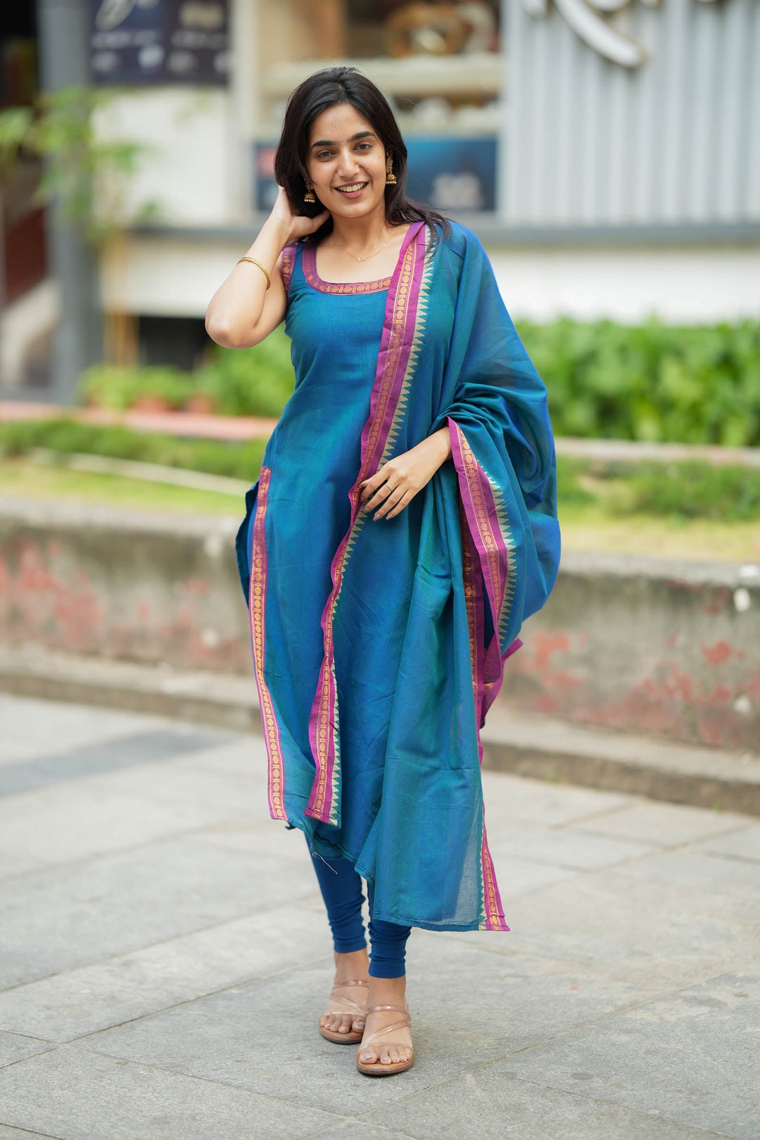 Shraddha Teal Handloom Kurti Set (Set of 2) | SHOBITAM