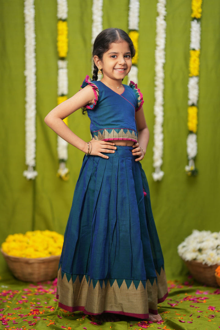 Gautami Teal Handlloom Top & Skirt Mini | Made to Order | SHOBITAM