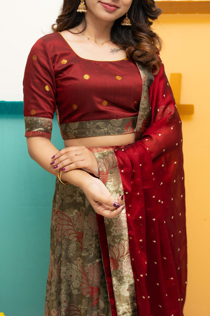 Ishwarya Maroon Crop top & Skirt| Made To Order