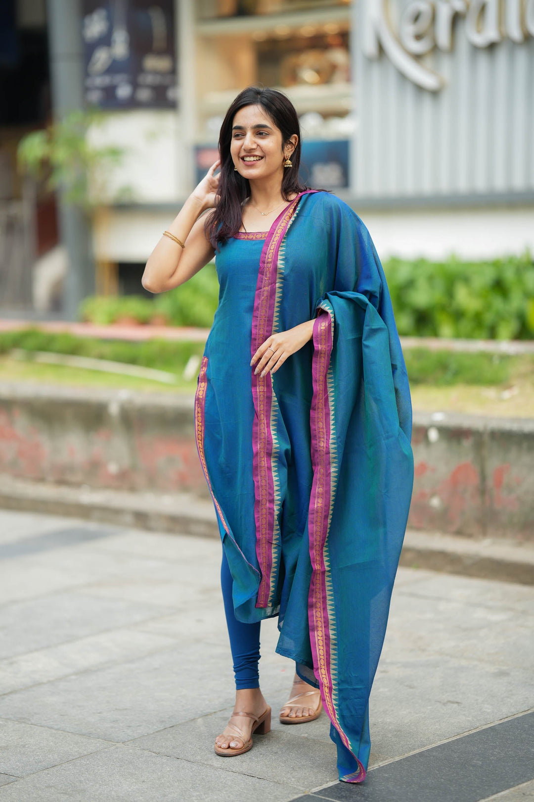 Shraddha Teal Handloom Kurti Set (Set of 2) | SHOBITAM
