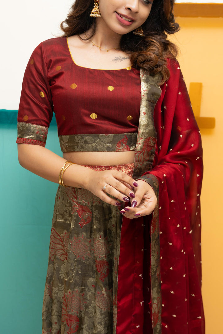 Ishwarya Maroon Crop top & Skirt| Made To Order