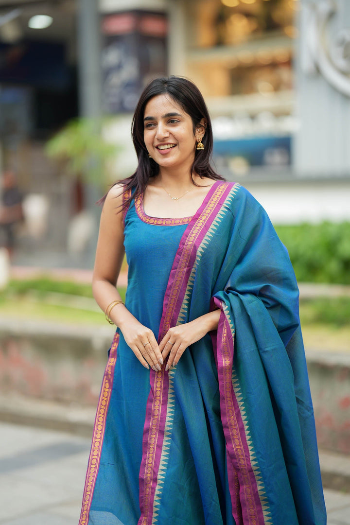 Shraddha Teal Handloom Kurti Set (Set of 2) | SHOBITAM