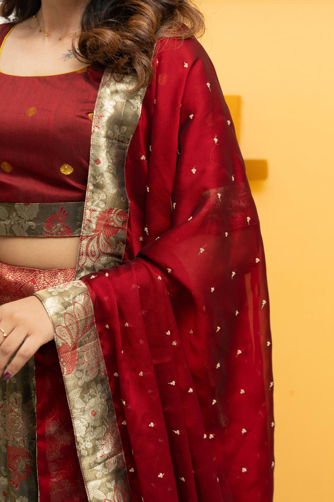 Ishwarya Maroon Crop top & Skirt| Made To Order